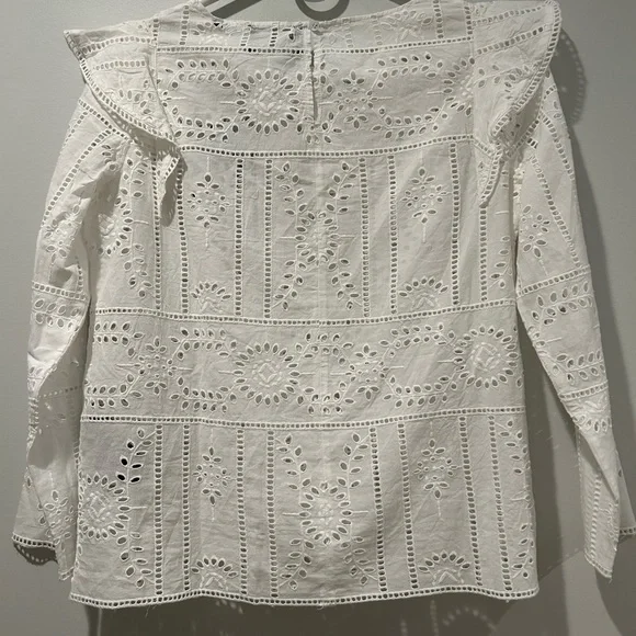 The Kooples White Cotton Ruffle Eyelet Top Size Medium - Picture 8 of 12